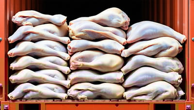 Illustration of frozen poultry products being shipped overseas Illustration of frozen poultry products being shipped overseas